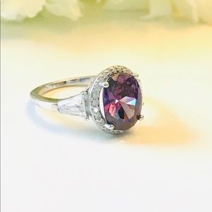 Oval Amethyst CZ Sterling Silver Ring